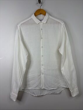 Orlebar Brown Shirt Mens XL White Linen Long Sleeve Button Up Collar